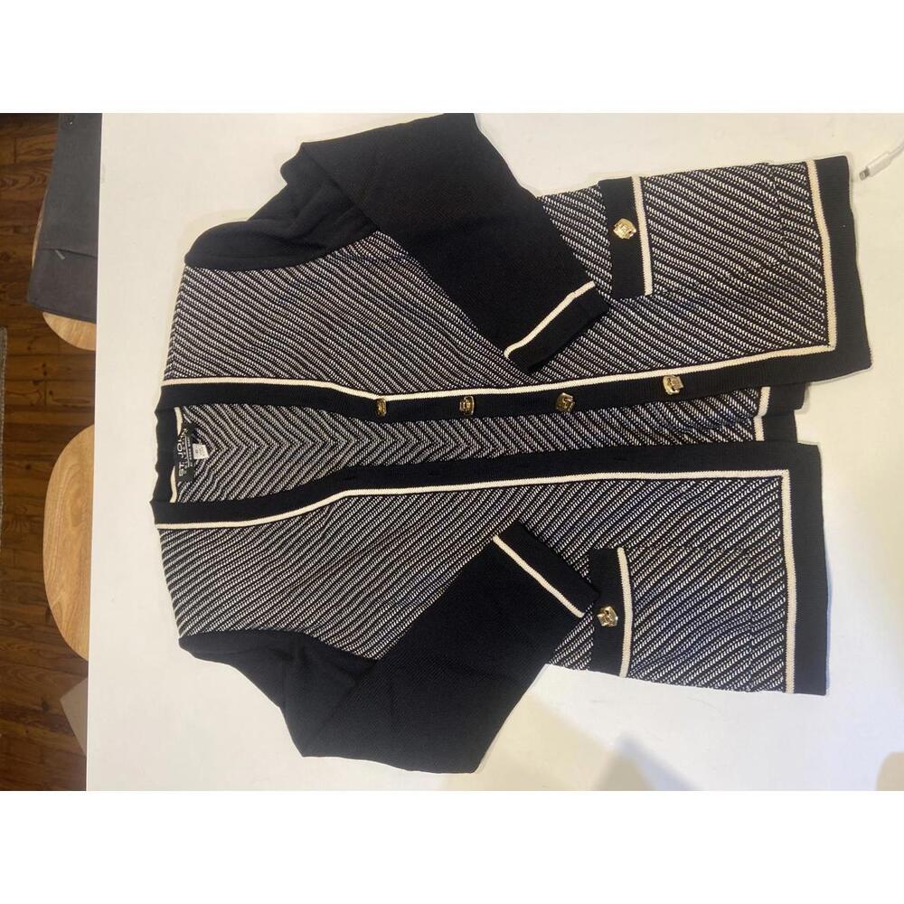 St. John Black and White Knit Cardigan with Gold Buttons- size 8